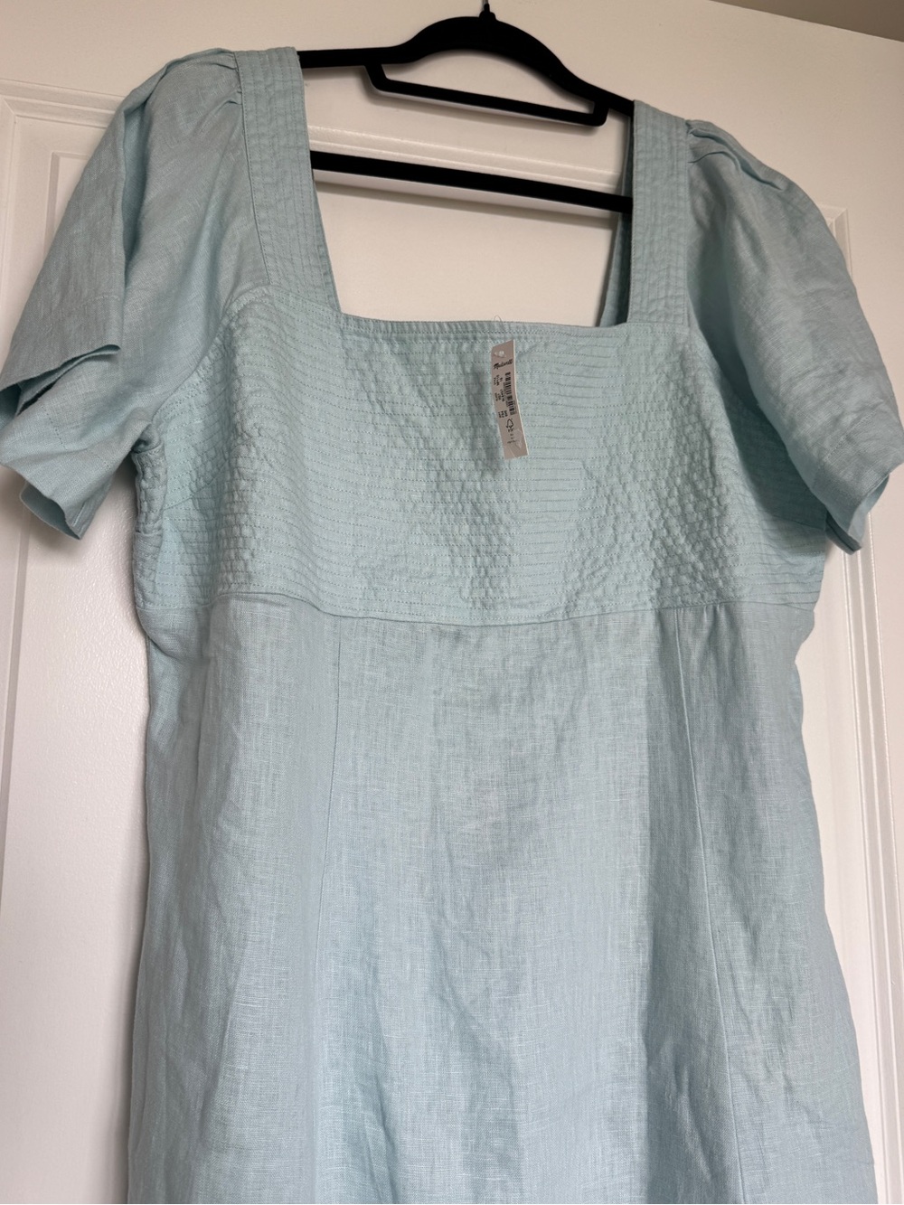 NWT MADEWELL Square-Neck Mini Dress in 100% Linen Blue Heron Light Blue Size 16 - Picture 5 of 13